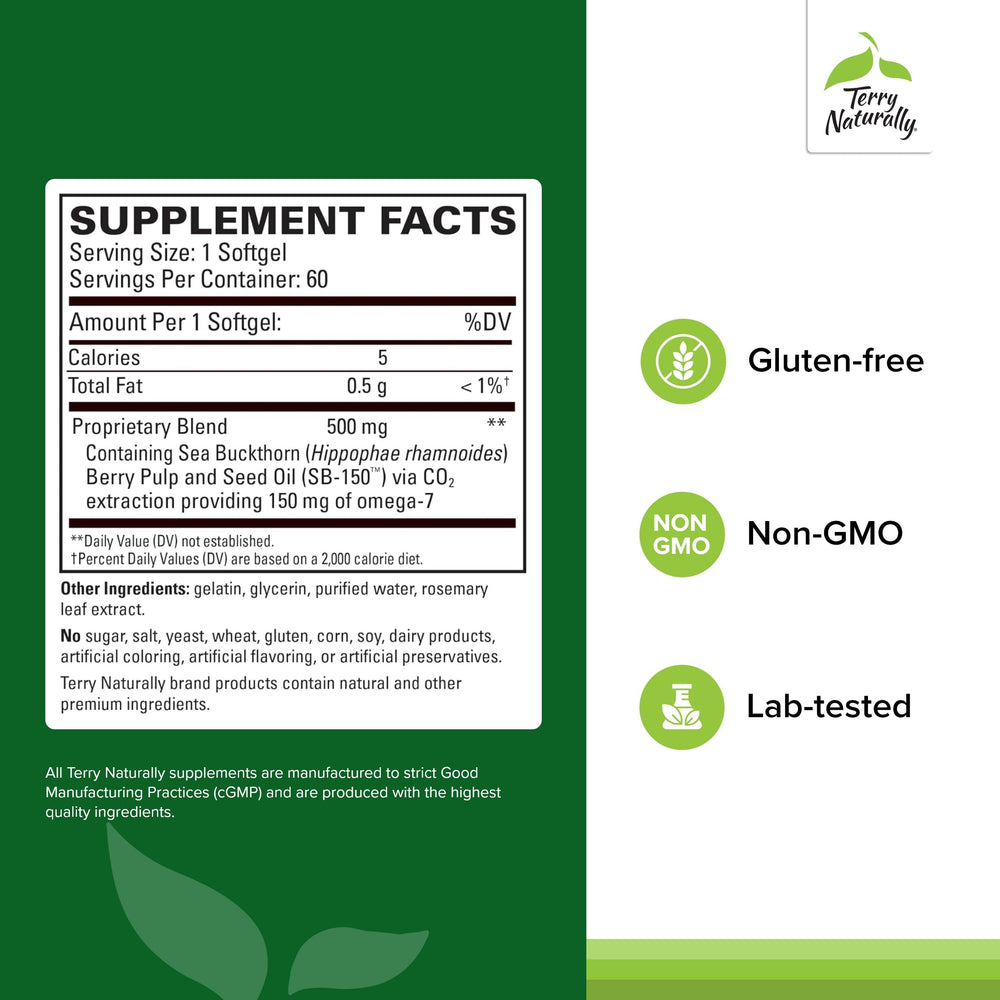 Terry Naturally Omega-7 softgel closeup showing daily eye health routine