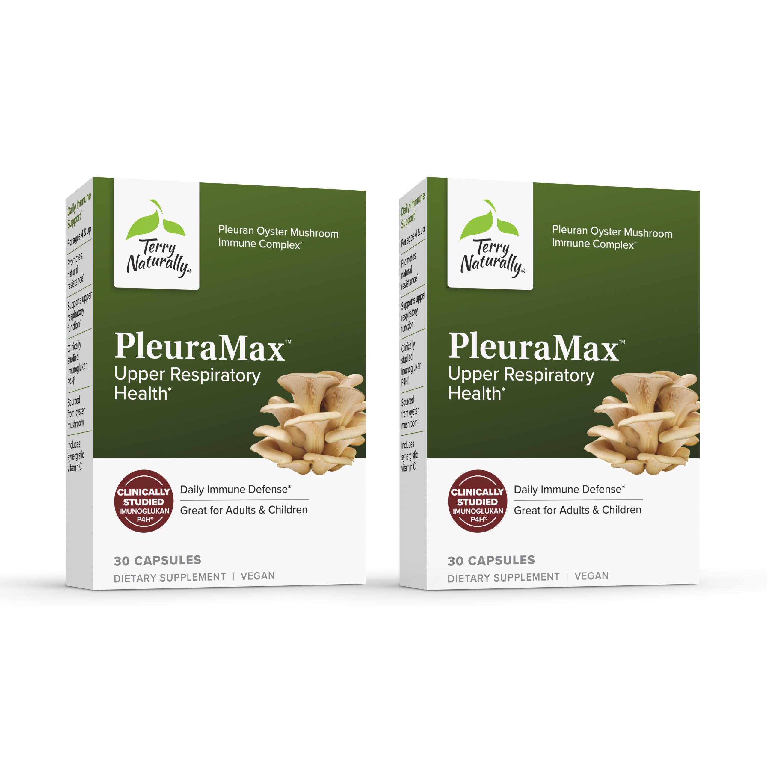 Terry Naturally Pleuramax capsules for daily immune support.