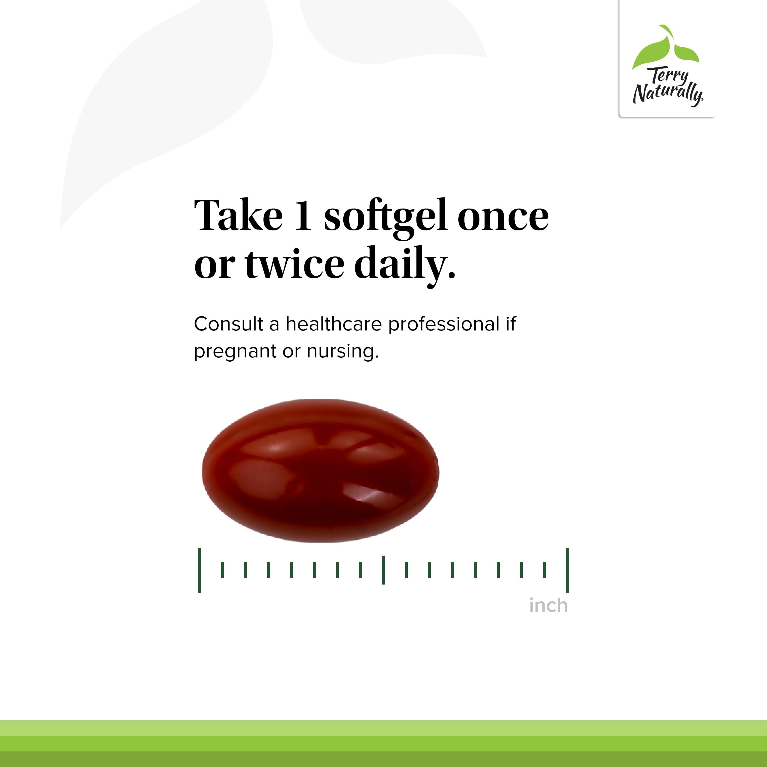 Terry Naturally Pomegranate Seed Oil graphic emphasizes pomegranate extract and polyphenol richness.
