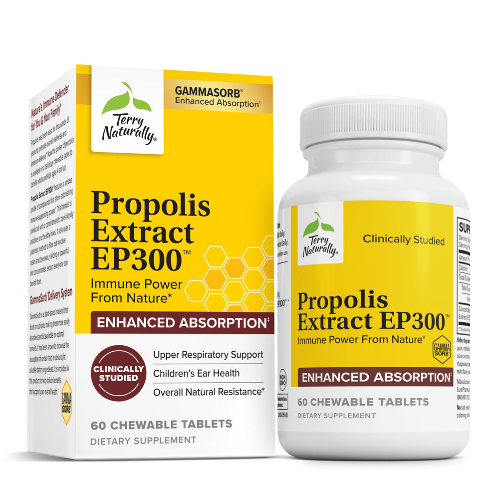 Terry Naturally Propolis EP300 bottle and label for upper respiratory support