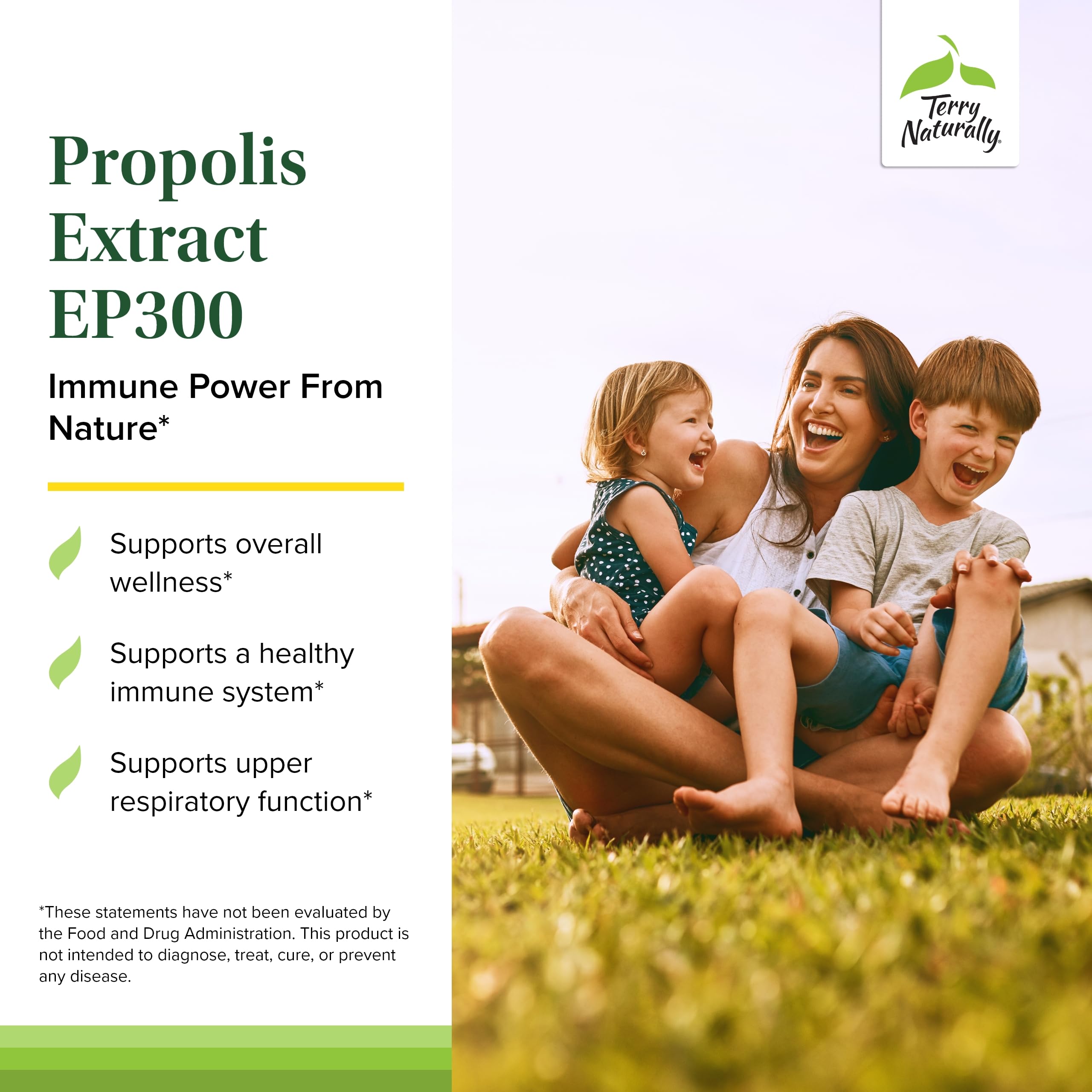 Packaging for Terry Naturally Propolis Extract highlighting non-GMO and gluten-free