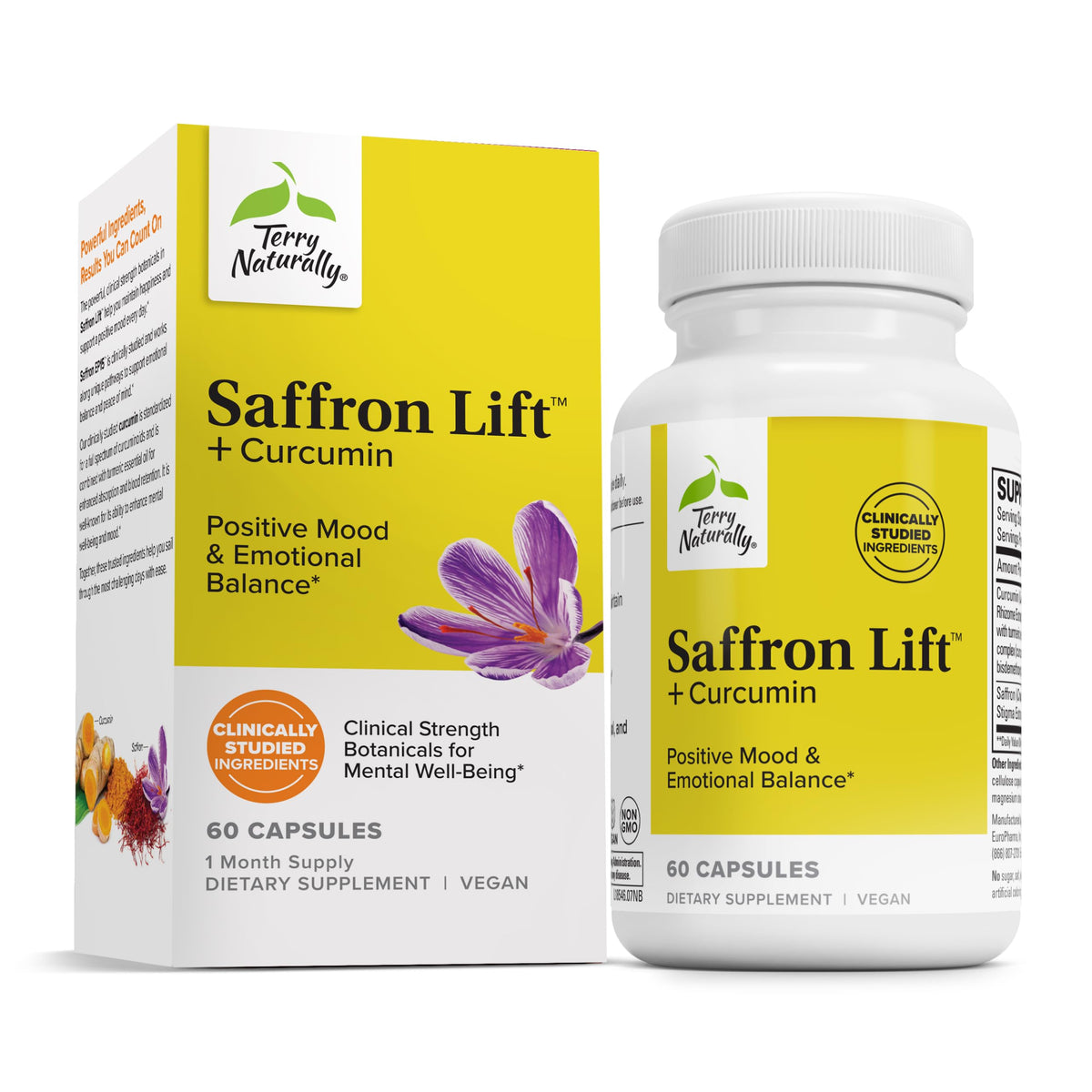 Terry Naturally Saffron Lift Curcumin bottle ready for daily calm and focus.