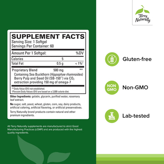 Terry Naturally sea buckthorn oil ingredients highlight natural eye nutrients.