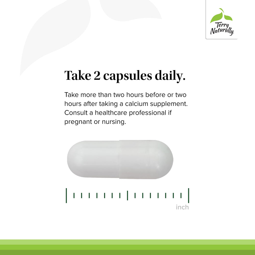 Close-up of dosage instructions for Terry Naturally Strontium supplement