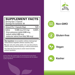 Terry Naturally Tri-Iodine capsules close-up highlighting vegan non-GMO features