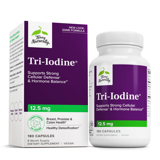 Terry Naturally Tri-Iodine bottle with three-iodine formula for thyroid support