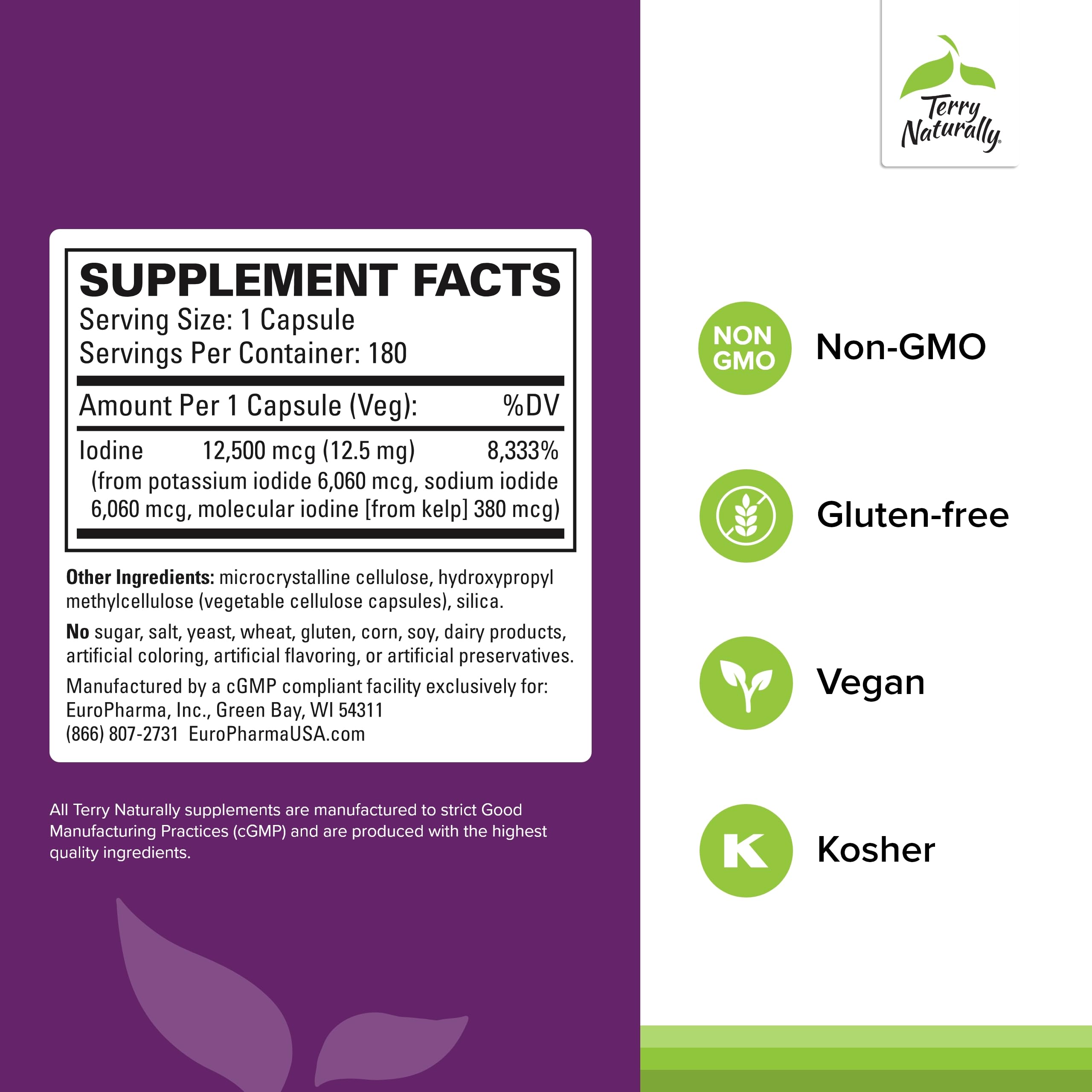 Terry Naturally Tri-Iodine capsules close-up showing iodine intake support.