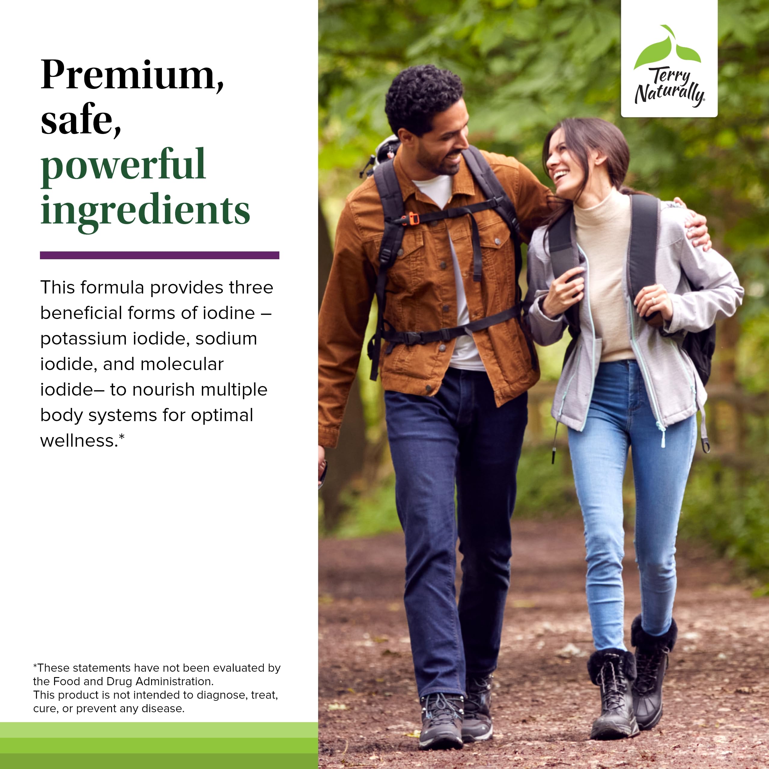 Terry Naturally Tri-Iodine daily-dosing view emphasizes easy use with meals.