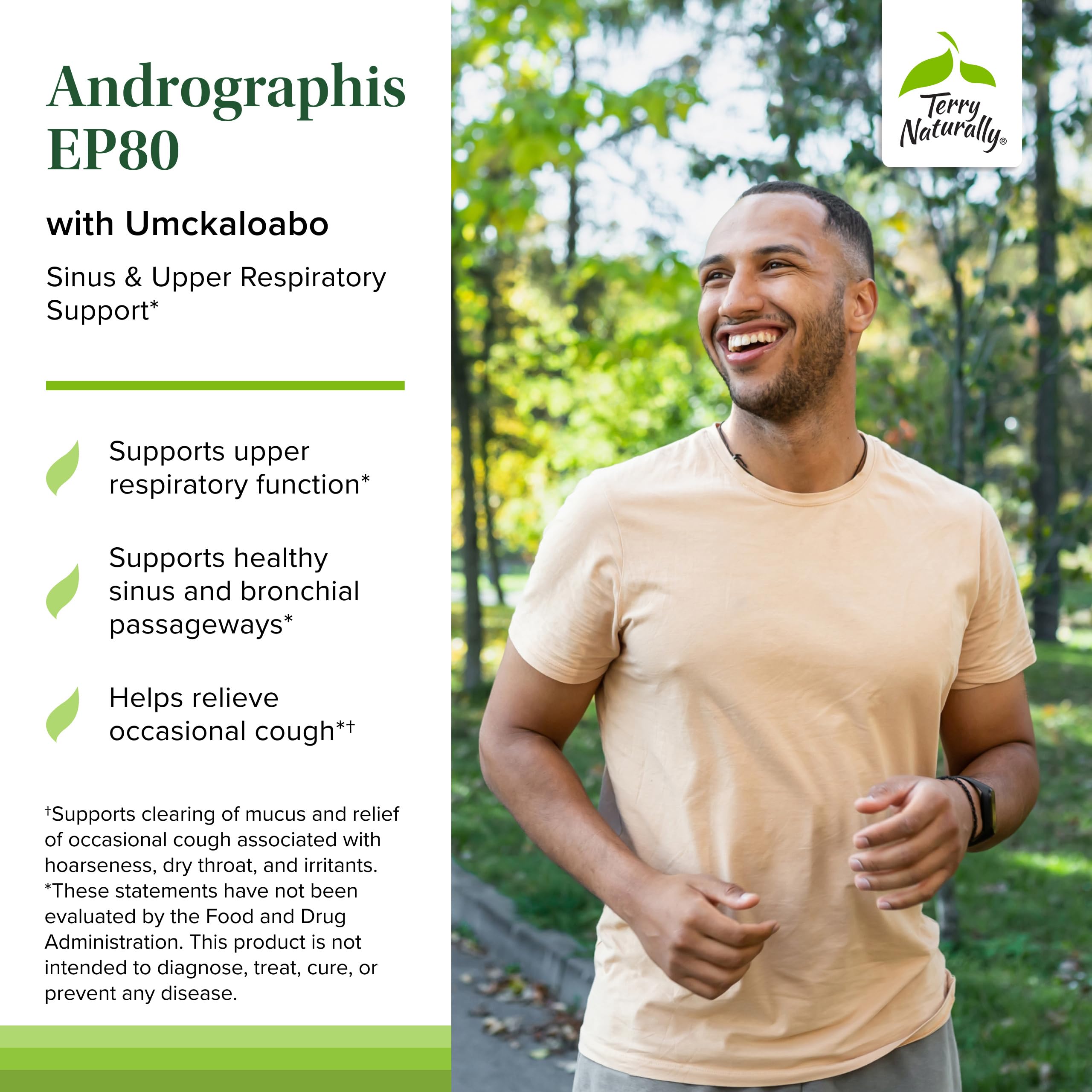 Umckaloabo extract close-up with Terry Naturally label for traditional respiratory pathway support.