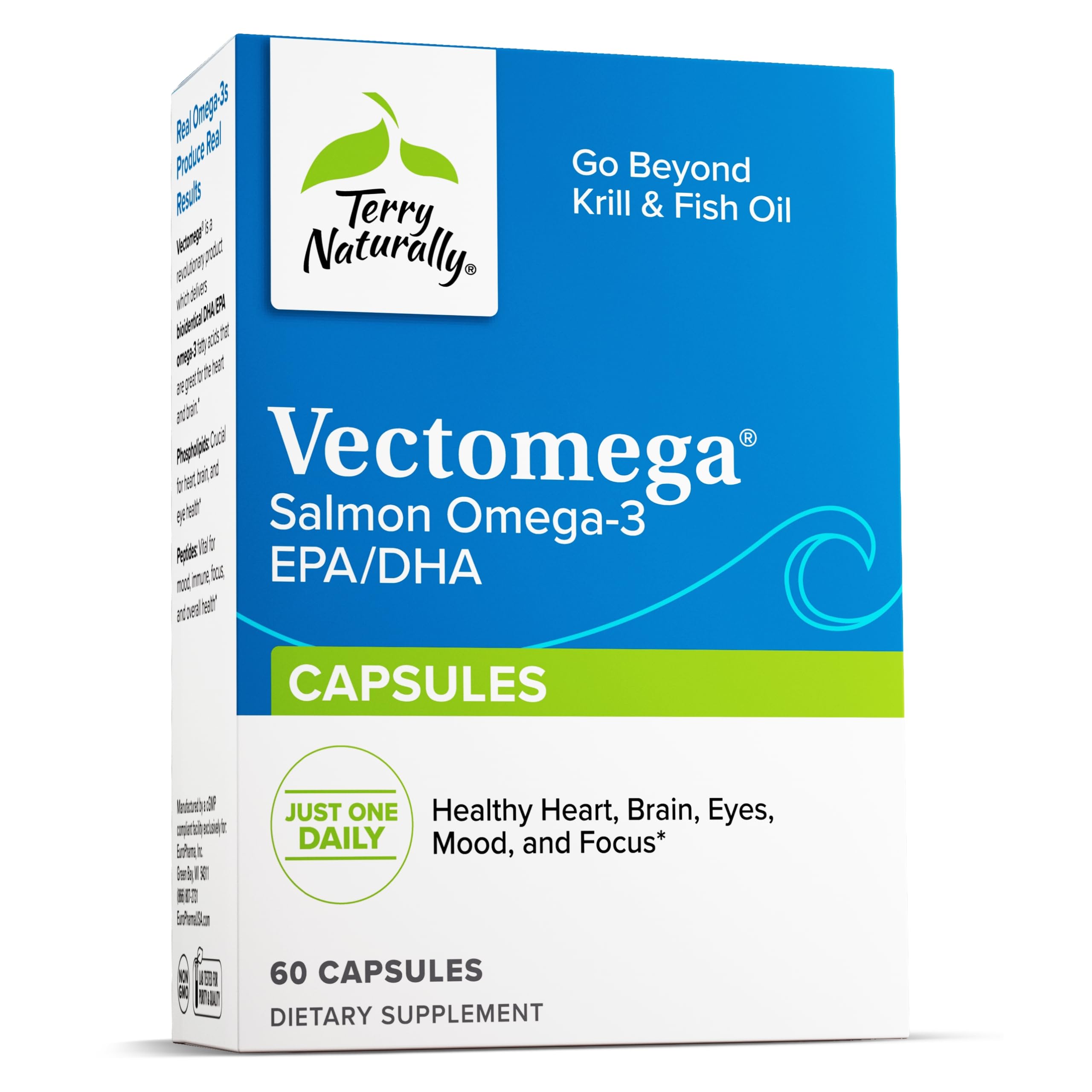 Terry Naturally Vectomega bottle shows phospholipid-bound omega-3 for steady daily support