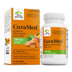 Terry Naturally CuraMed 750mg bottle front view, potent antioxidant formula.