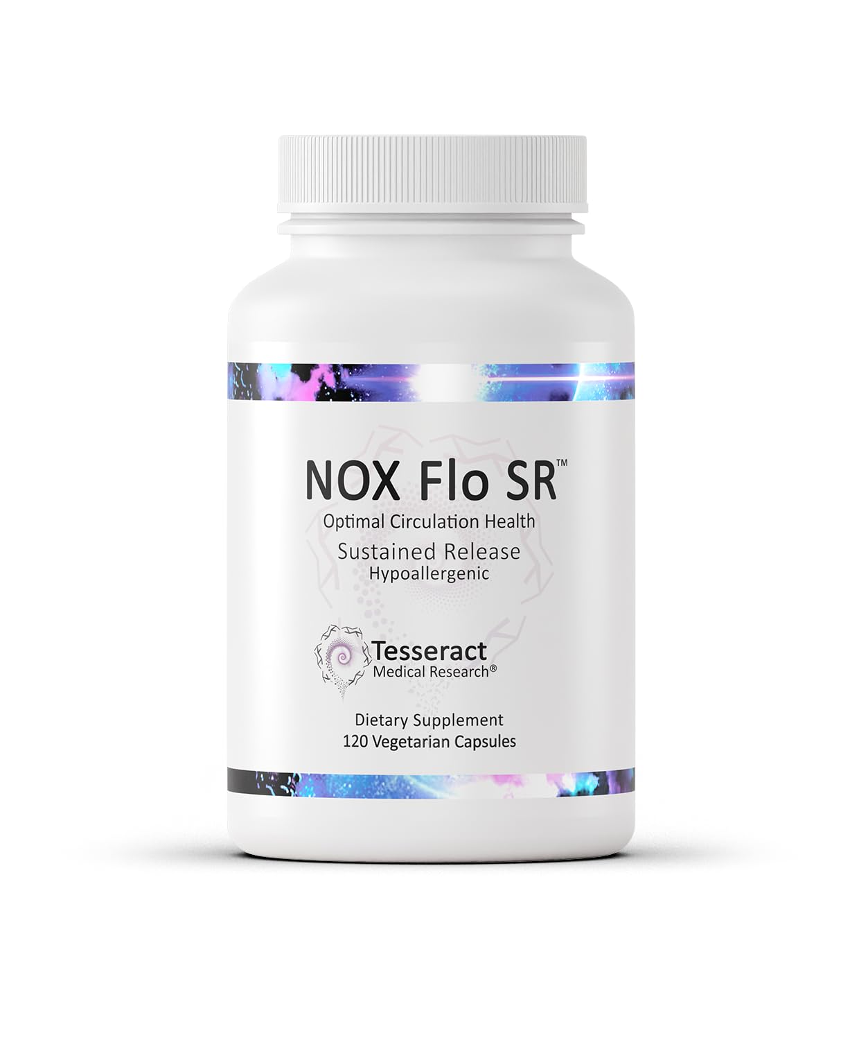 Tesseract NOX Flo SR bottle showing capsules for ongoing vascular support