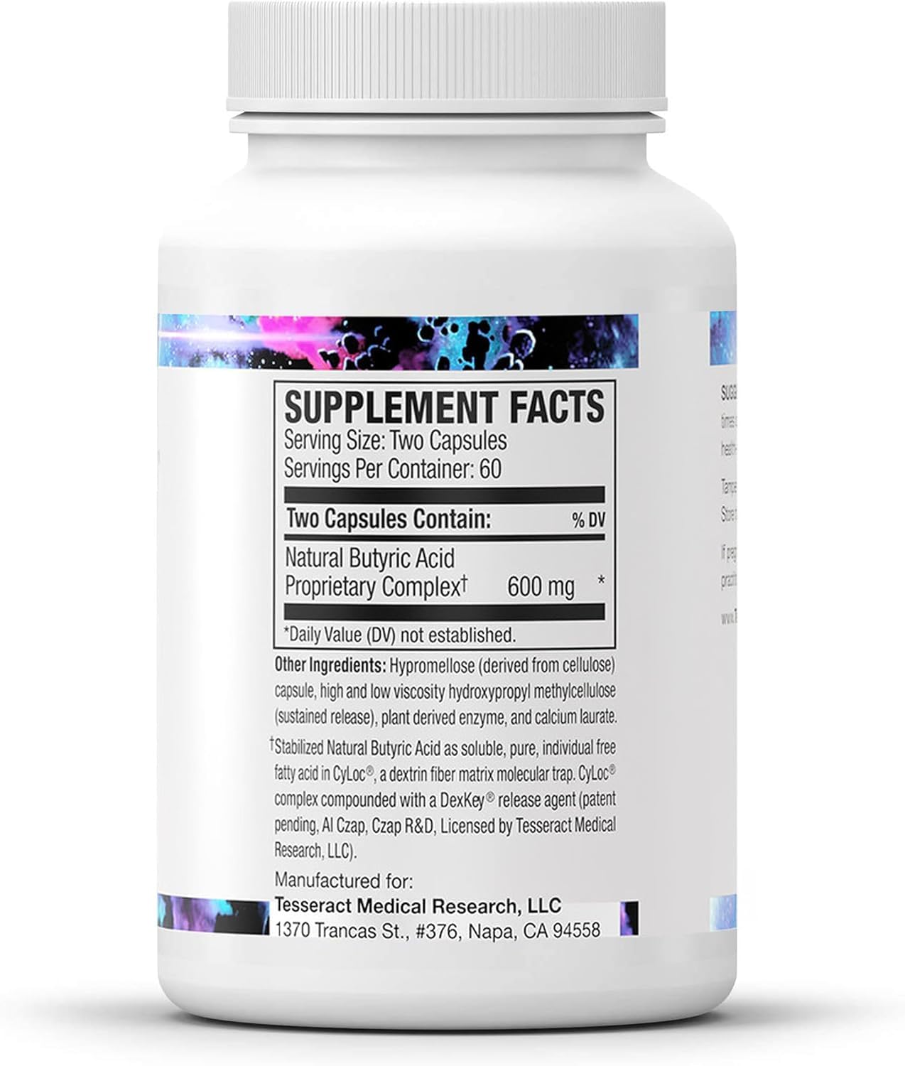 Tesseract ProButyrate bottle with labeled seal communicates quality and stability.