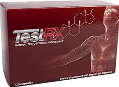 TESTRX capsules close-up emphasizing muscle recovery and protein synthesis support.