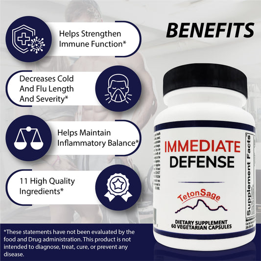 Close-up of TetonSage Immediate Defense capsules for immune support