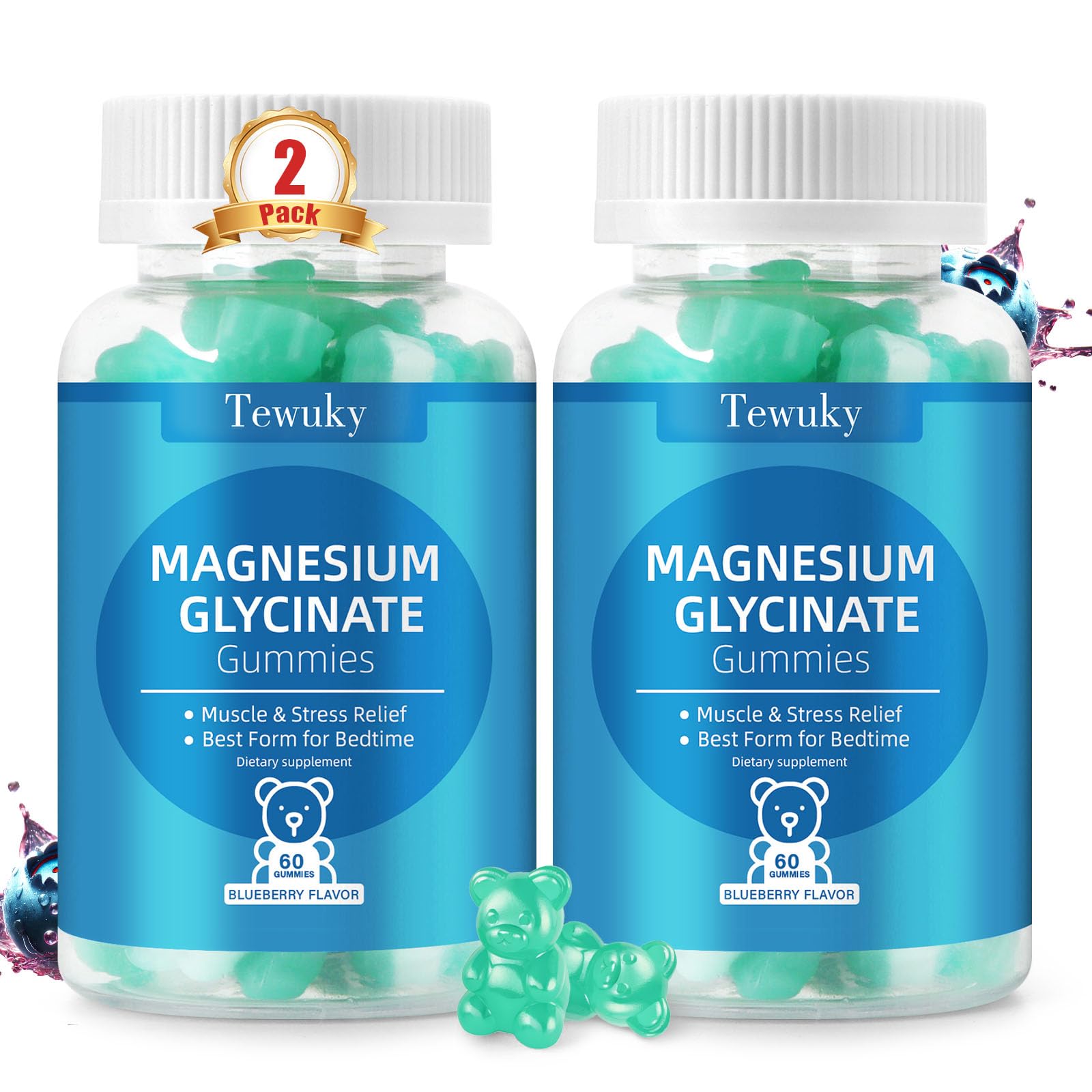 Tewuky magnesium glycinate gummies blueberry flavor jar – supports daily balance