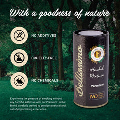 Bellissimo bottle closeup reveals premium texture and herbal aroma hints.