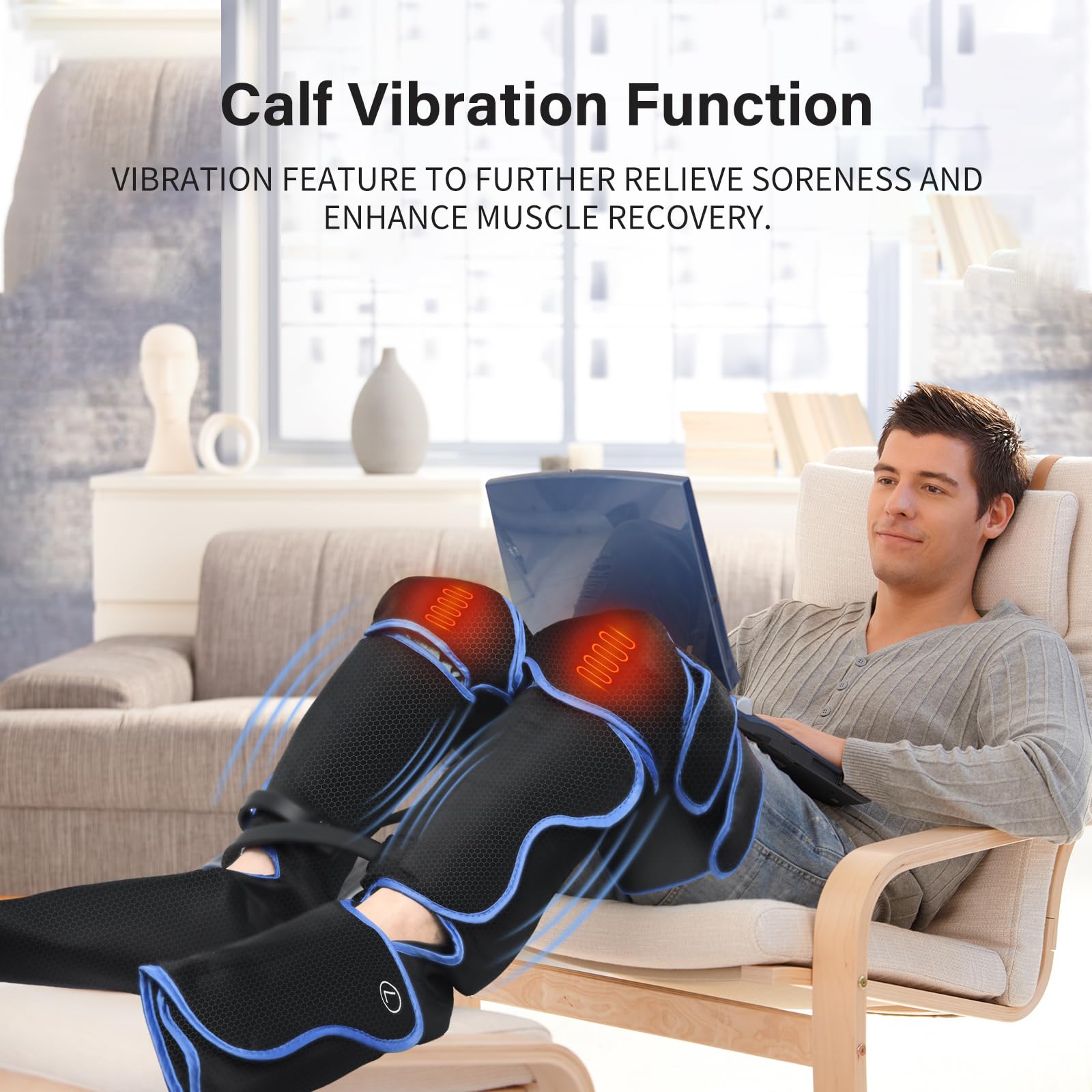 TGS Leg Massager with heat function to warm and relax muscles.