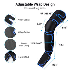 TGS Leg Massager adjustable Velcro fit for secure comfort.