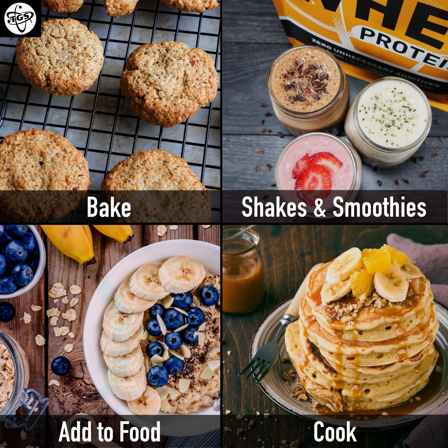 TGS Nutrition vanilla whey baking ideas feature protein-friendly recipes.