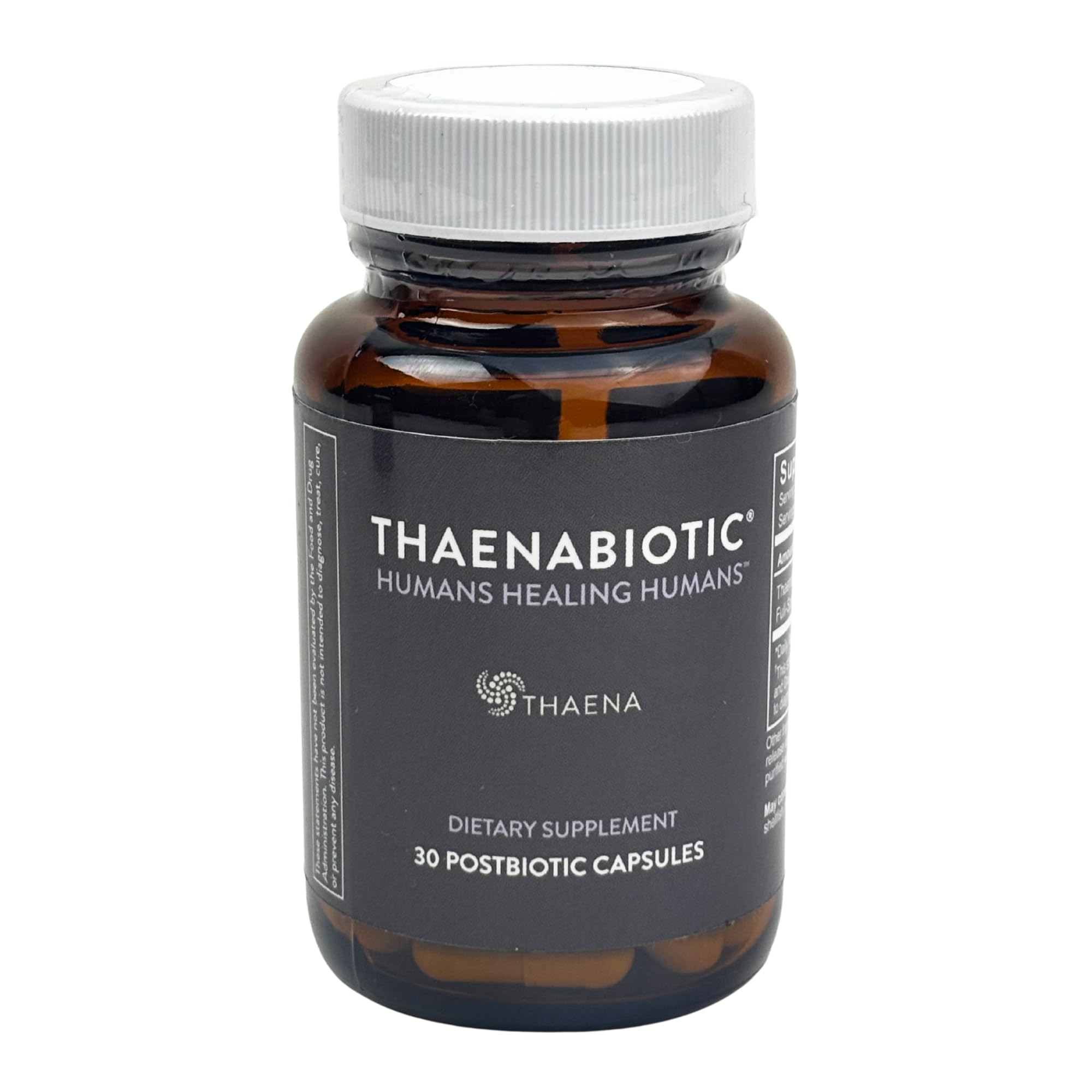 Thaena ThaenaBiotic bottle front view promotes gut health with a clean, premium design