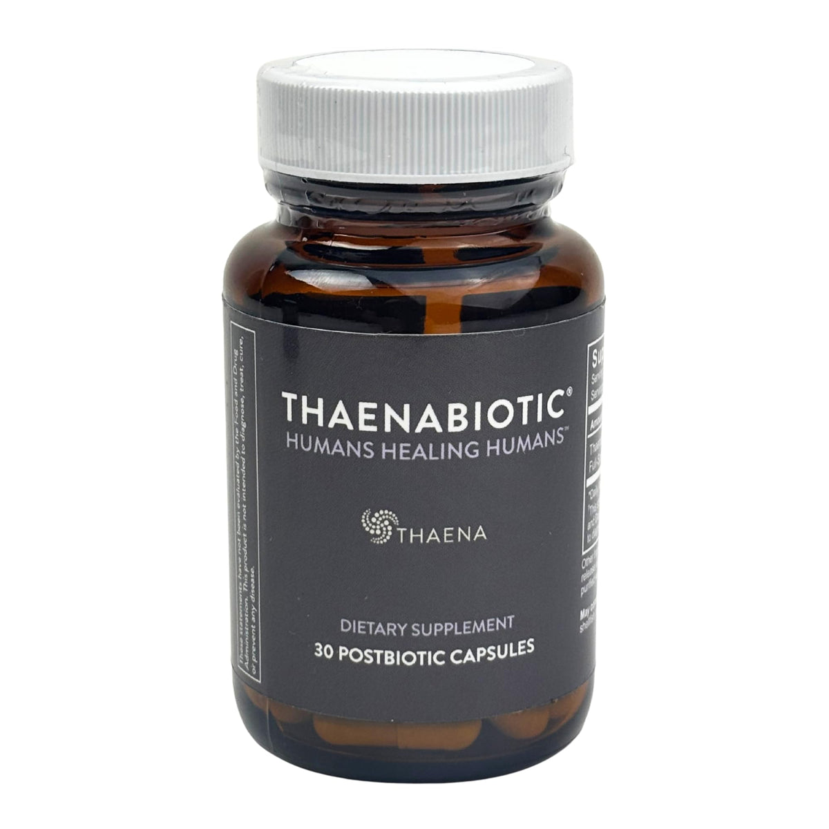 Thaena ThaenaBiotic bottle front view promotes gut health with a clean, premium design