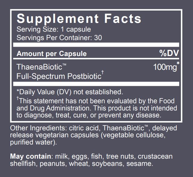 Thaena ThaenaBiotic packaging box close-up communicates science-backed postbiotic theory