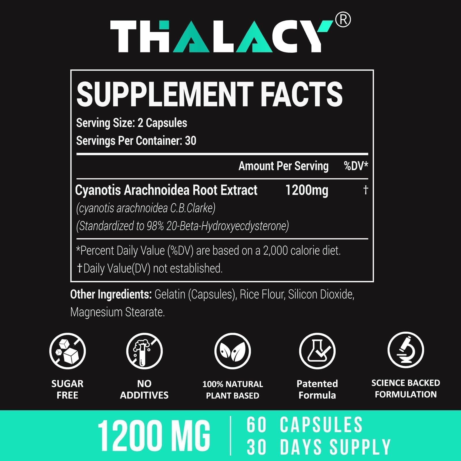 Thalacy beta ecdysterone label close‑up highlighting 98% purity