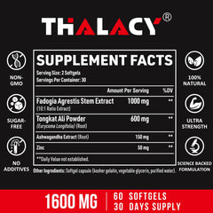 Thalacy ingredients label detail showing potency and purity standards.