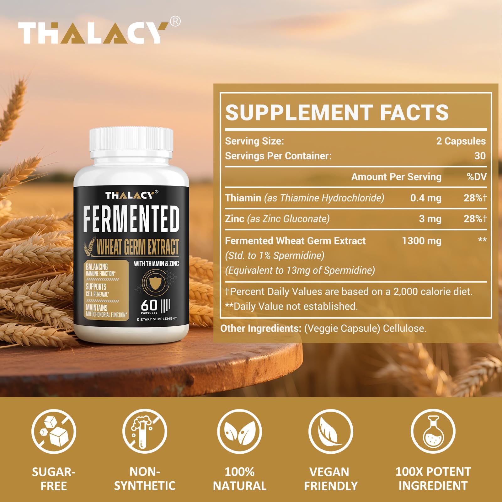 Thalacy spermidine capsules close-up, convenient daily intake.