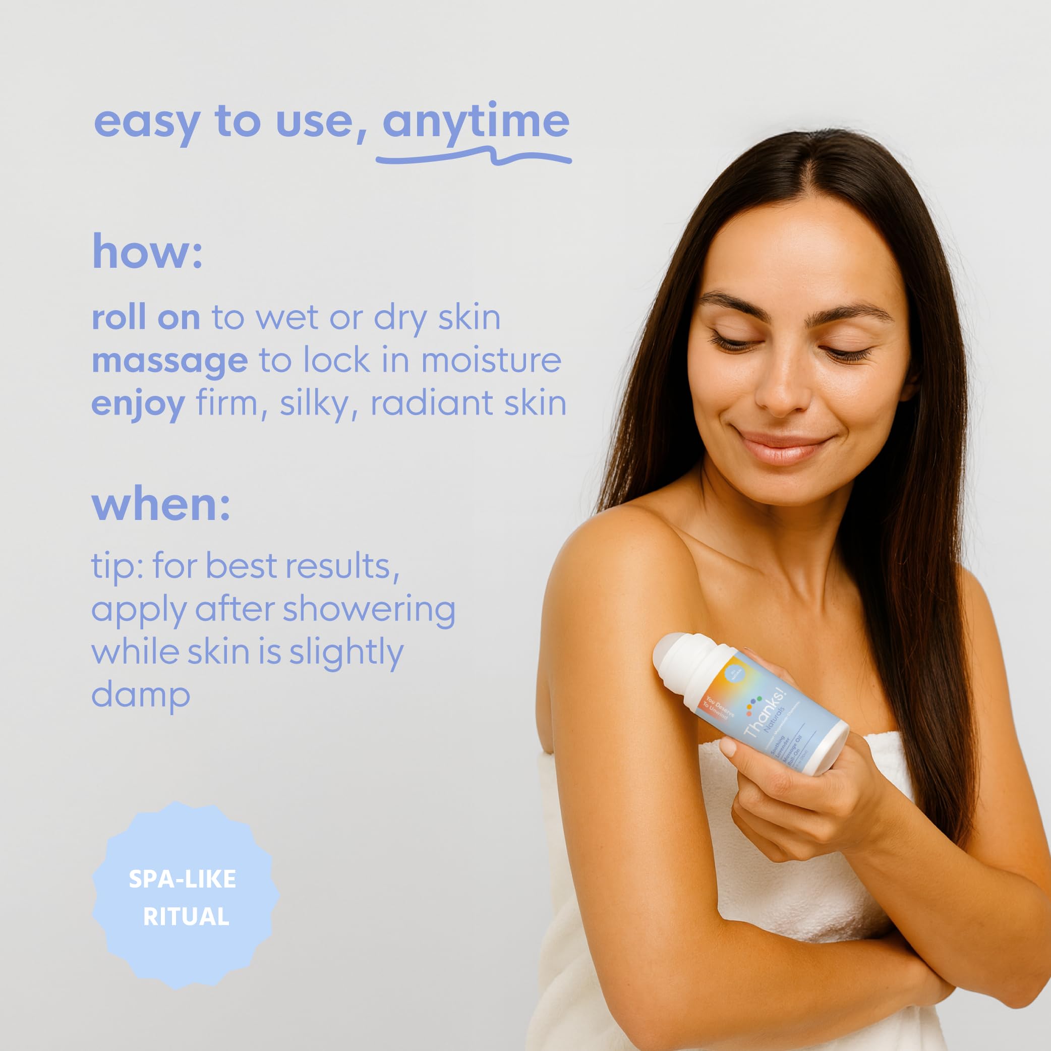 Travel-friendly Thanks! Naturals Massage Oil Roll On fits bags on the go