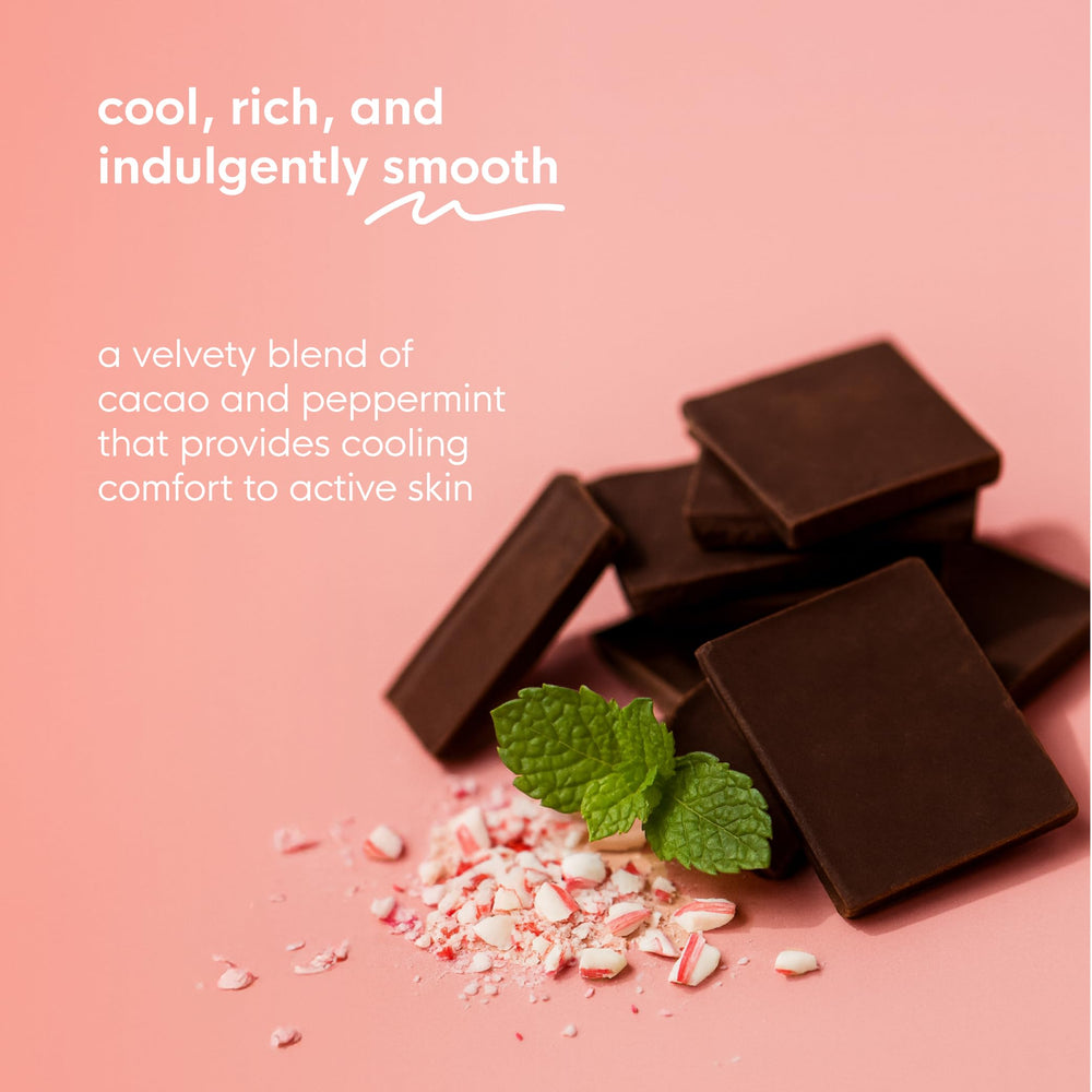 Mint chocolate aroma highlights a sensory self-care moment after exercise.