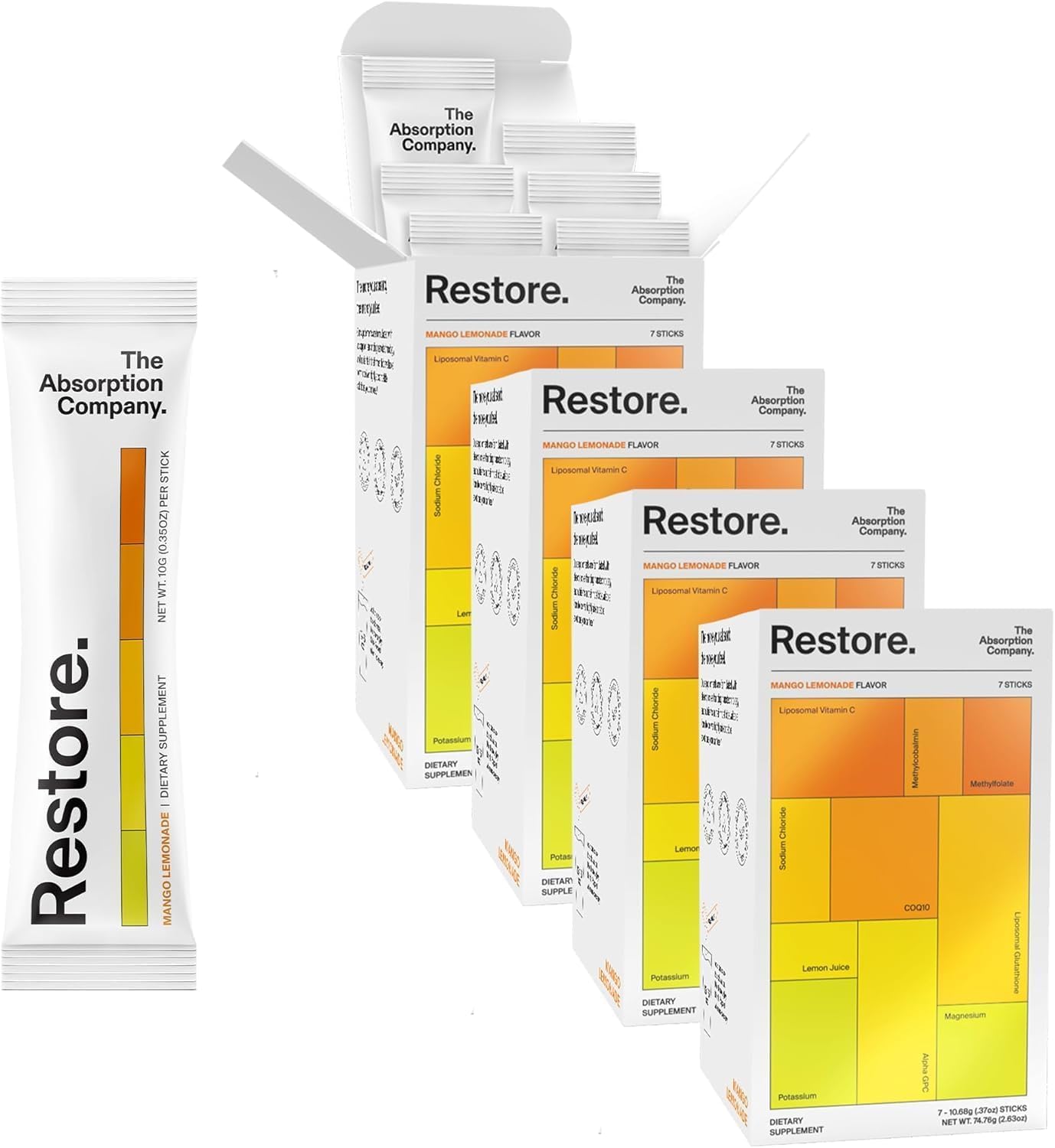 The Absorption Company electrolyte packets box label for on-the-go hydration
