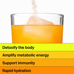 The Absorption Company mango lemonade electrolyte packets in a glass for post-workout refreshment