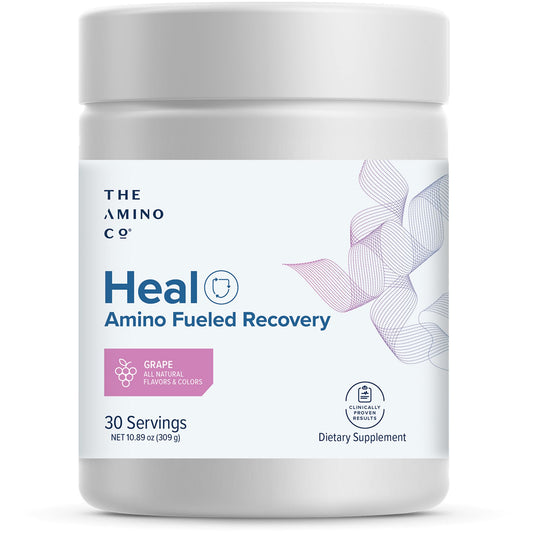 The Amino CO Heal bottle being poured for post-workout recovery.