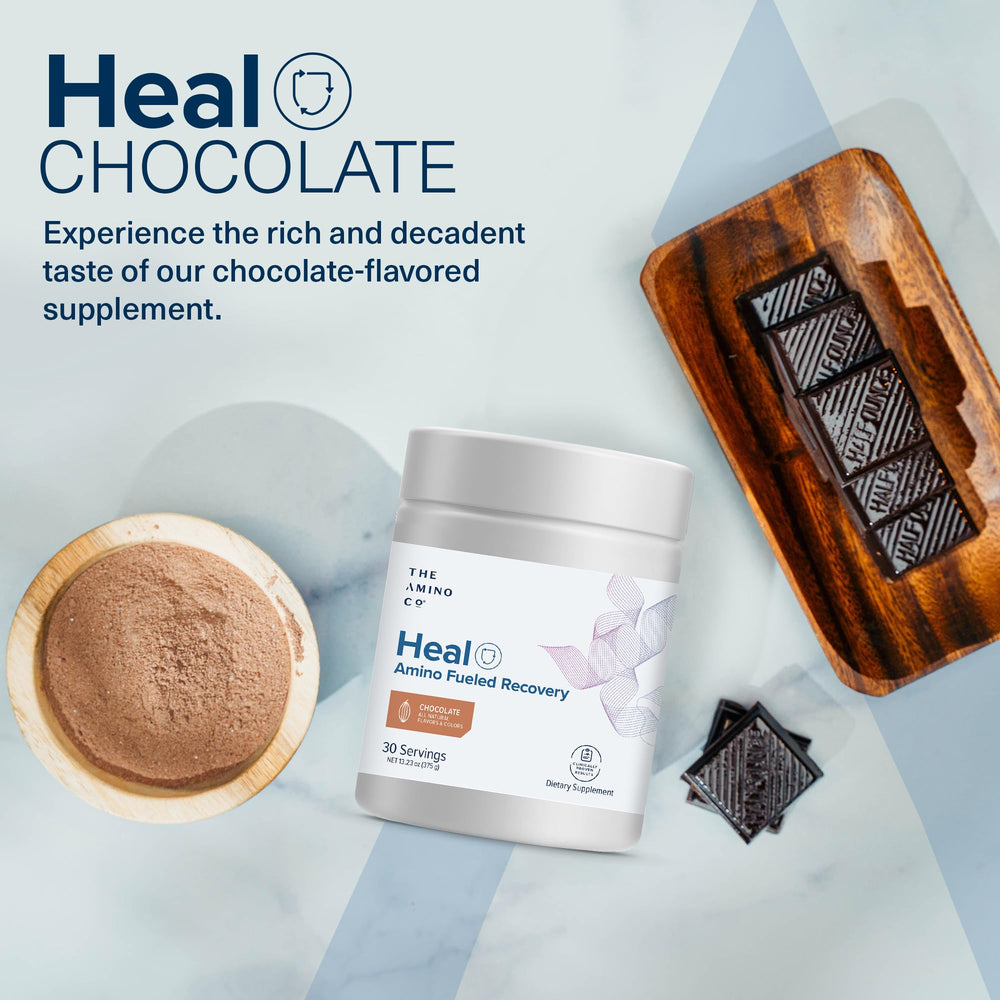 The Amino Co Heal chocolate athlete preparing a post-training shake.