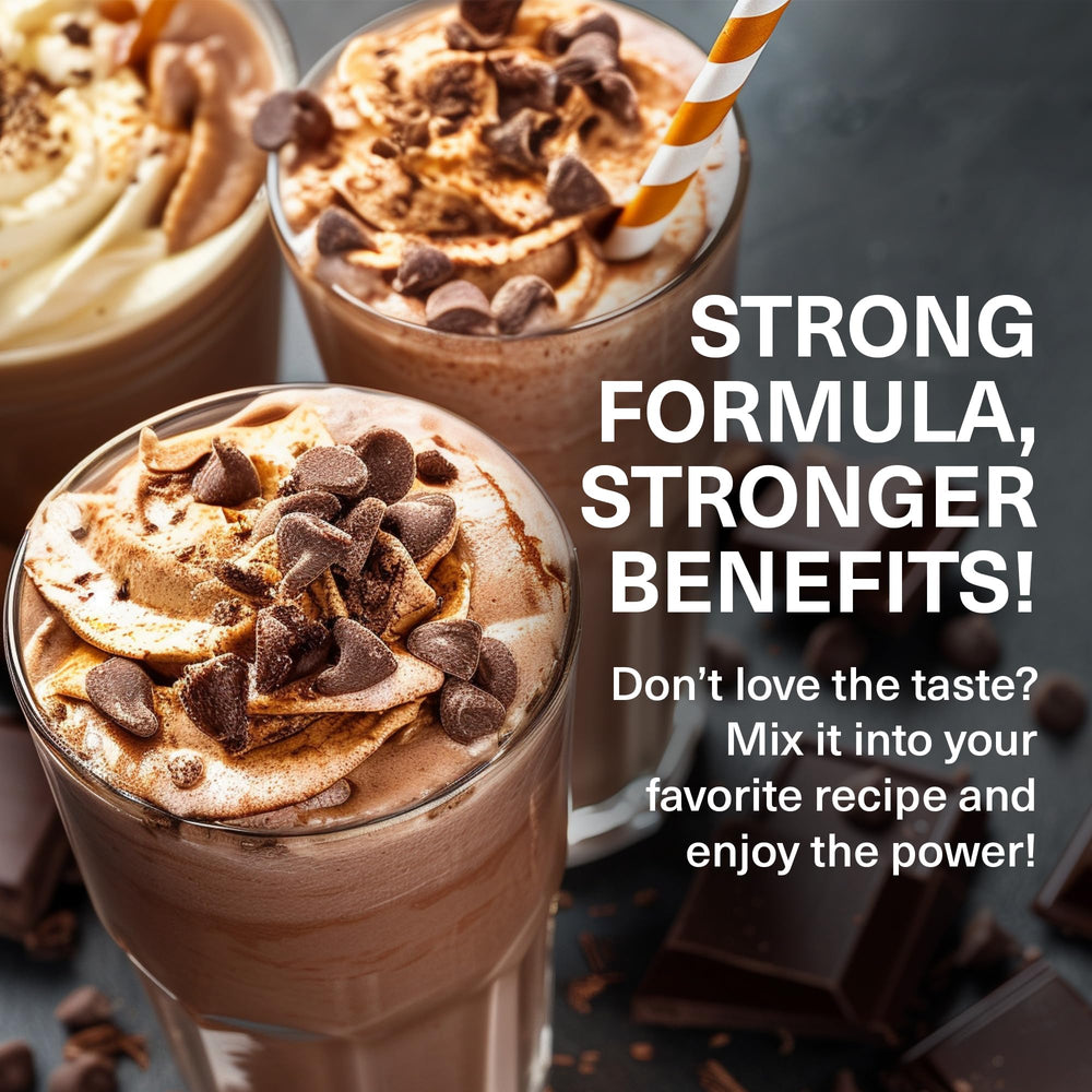 The Amino Co Heal chocolate ingredient blend close-up with EAAs and creatine.