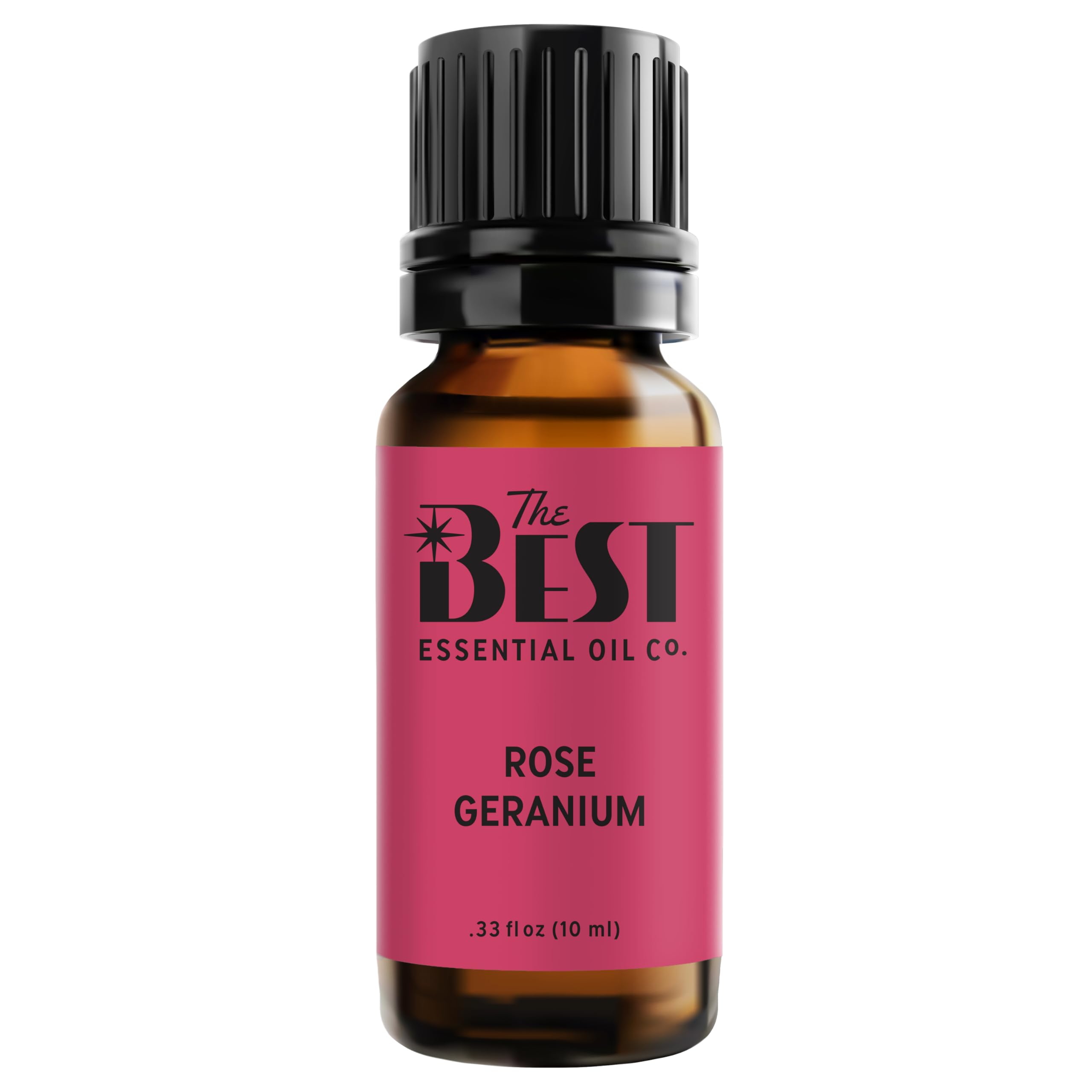 The Best Essential Oil Co rose geranium bottle close-up for aromatic relaxation