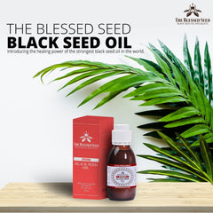 The Blessed Seed amber bottle with no-drip spout preserves freshness.