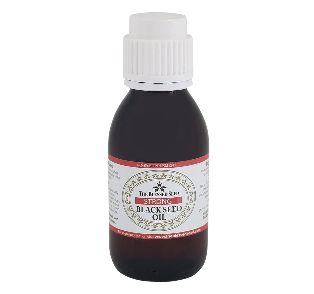 The Blessed Seed strong black seed oil bottle with premium aroma.