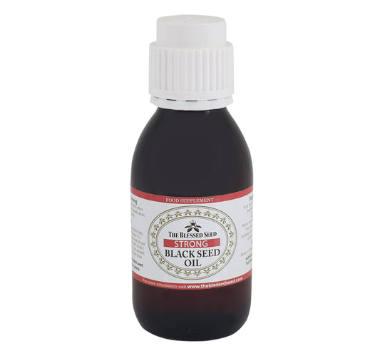 The Blessed Seed strong black seed oil bottle with premium aroma.