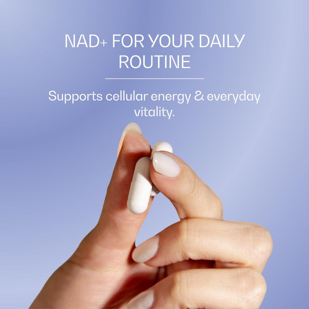 Close-up of NAD+ capsules highlighting easy daily intake.