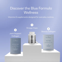 Lifestyle image of vitality and skincare focus with The Blue Formula NAD Caps.