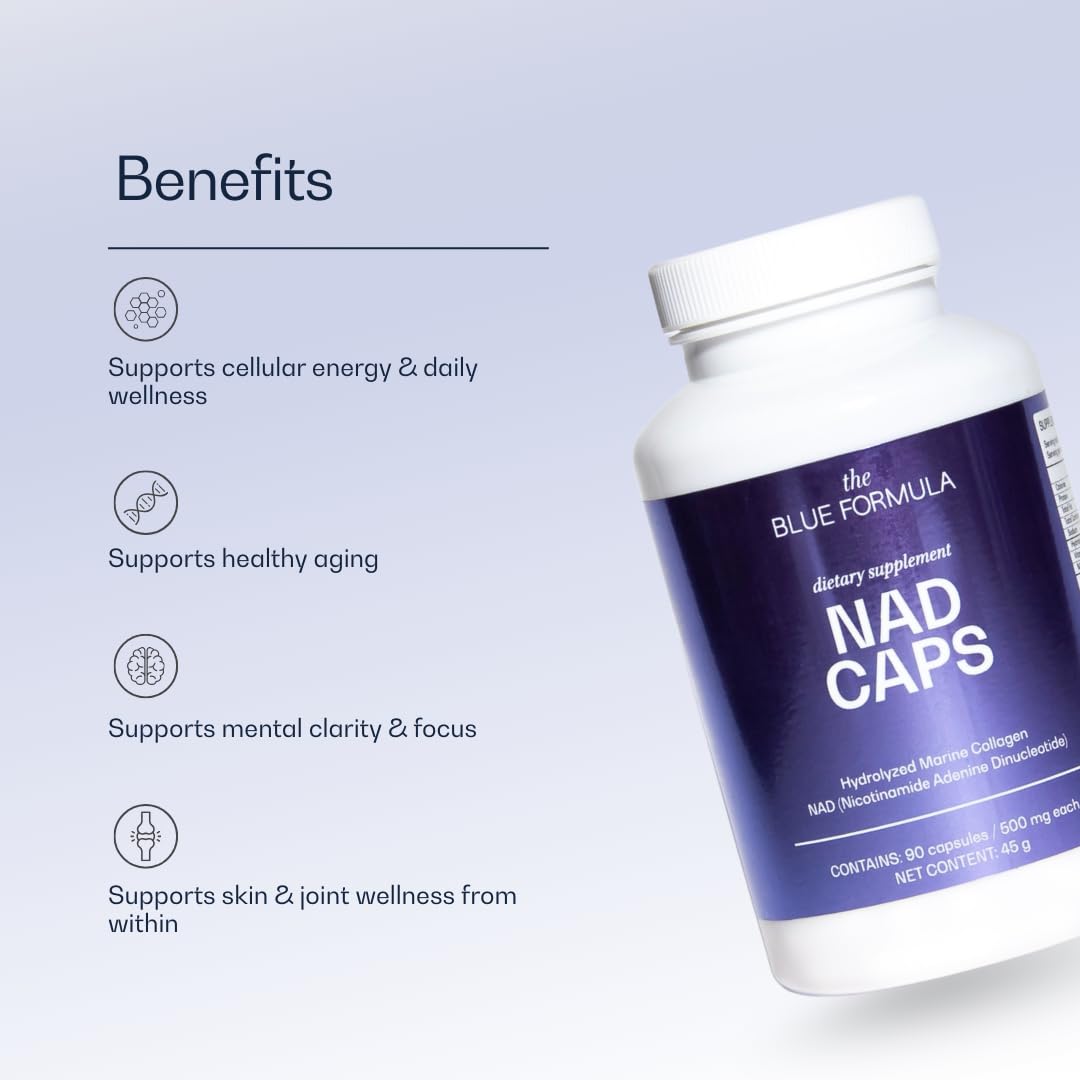 Ingredient list highlights NAD+ and marine collagen in clear text.