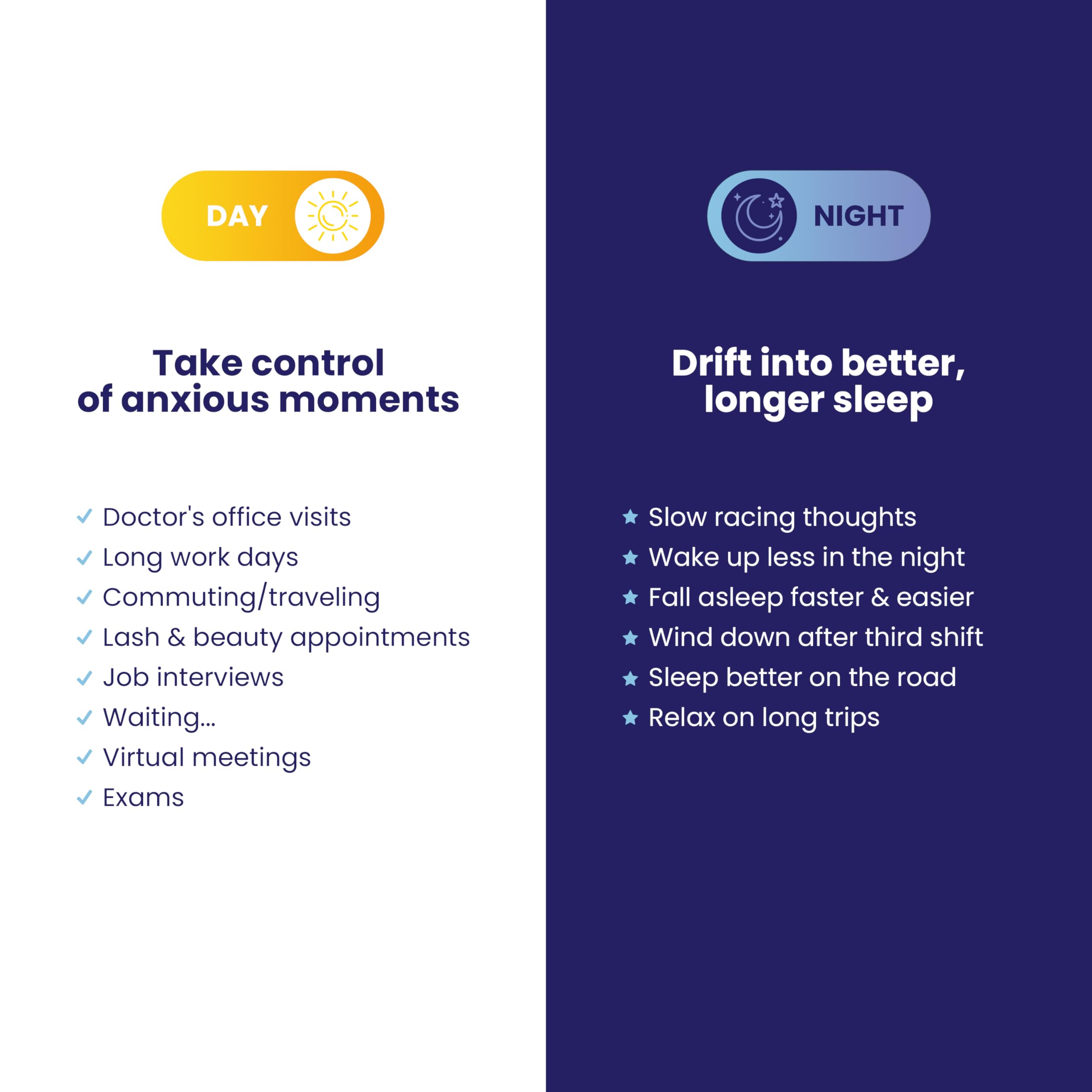 The Chill Pill in-use night scenario showcases soothing routine before bed.