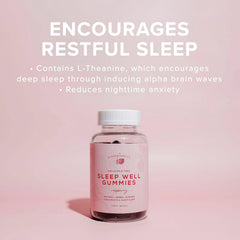 The Elderberry Co. Sleep Well Gummy close-up highlights calming ingredients.