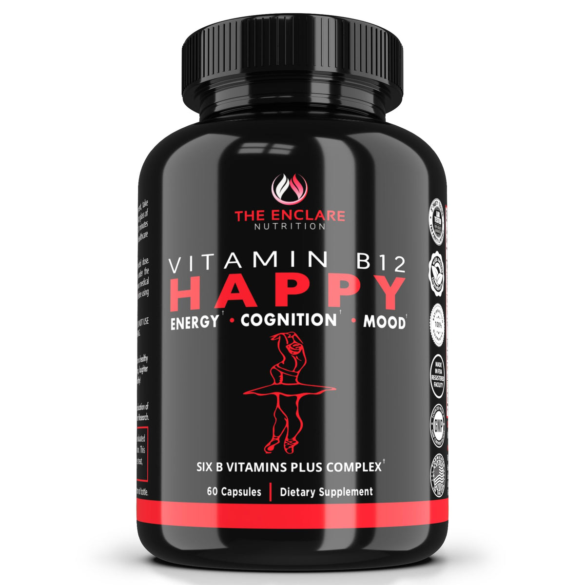 THE ENCLARE NUTRITION B12 B-Complex bottle cap close-up highlighting energy support