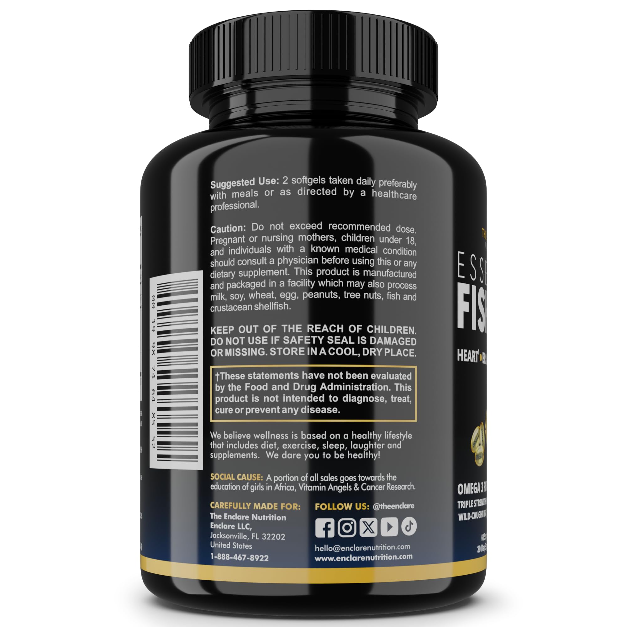 THE ENCLARE NUTRITION enteric-coated capsules emphasize burp-free digestion and easy daily use.