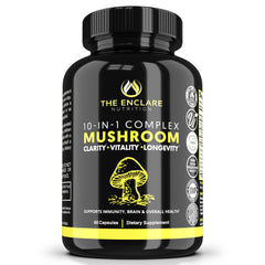 The Enclare Nutrition Mushroom 10in1 bottle label — immune support blend.