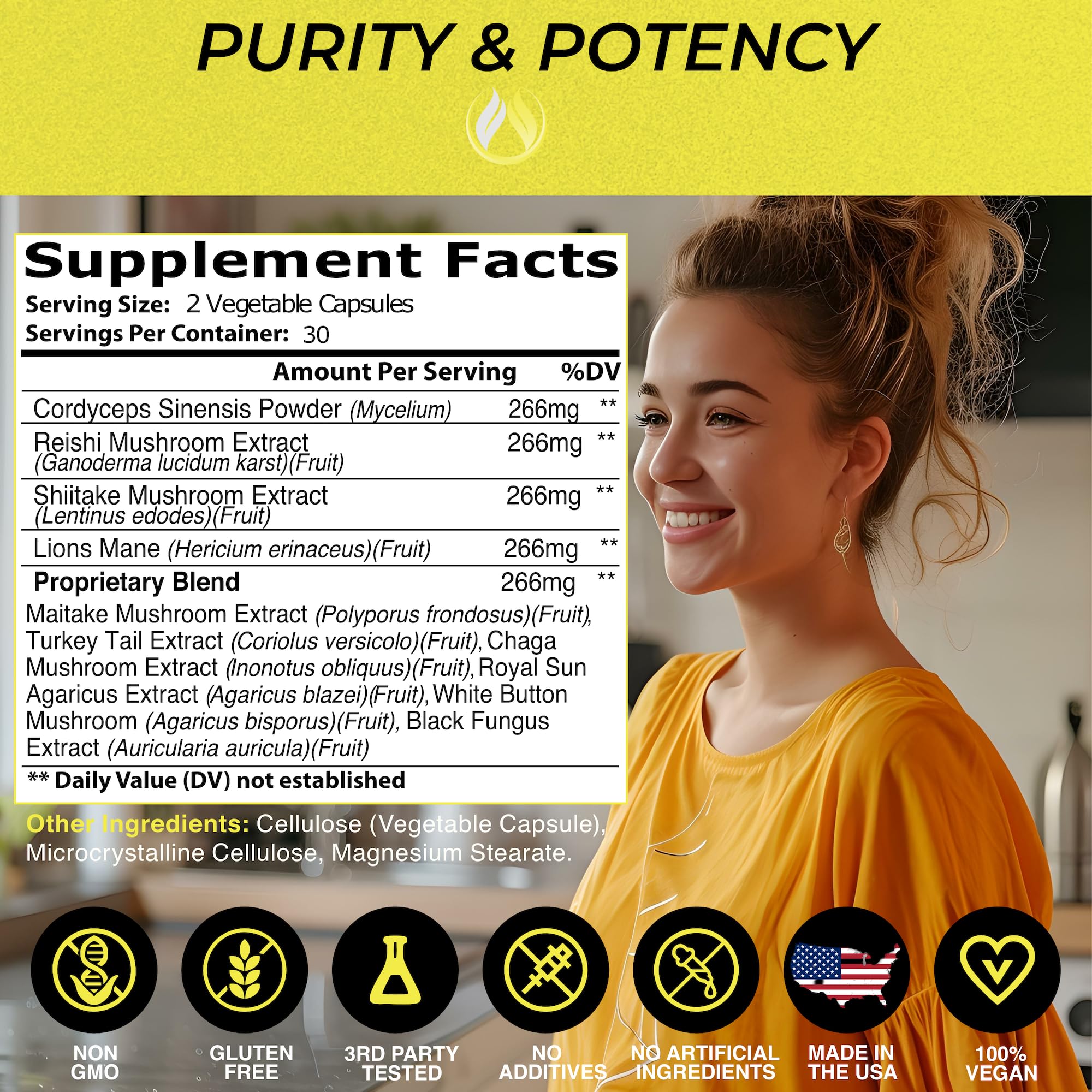 The Enclare Nutrition Mushroom 10in1 label close-up — ingredients overview.